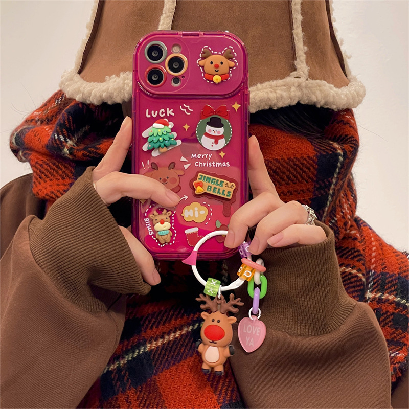 Xmas Santa Claus Cute Elk Hat Pendant Flip Christmas Phone Case For I Phone 15 14 13 12 11 Pro Max Pro Silicone Protection Cover - Image 2
