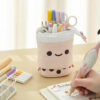 Cute Girl Heart Smiley Face Multifunctional Pen Holder Stationery Storage Bag Retractable Pencil Case
