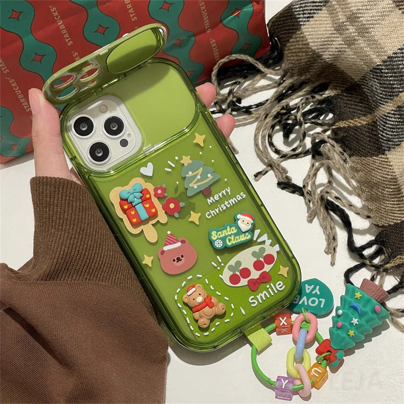 Xmas Santa Claus Cute Elk Hat Pendant Flip Christmas Phone Case For I Phone 15 14 13 12 11 Pro Max Pro Silicone Protection Cover - Image 9